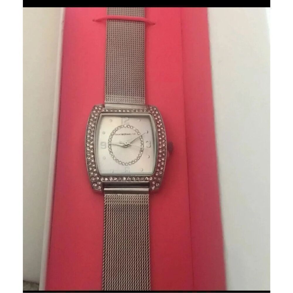 BNIB~Women's Isaac Mizrahi Silver Pave Mesh Bracelet Watch